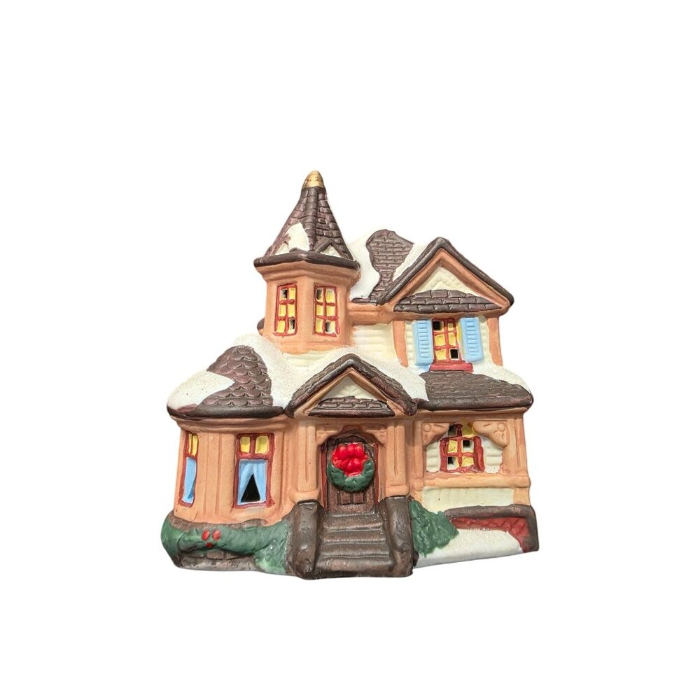 Vintage Cobblestone Corners Christmas Village Two Story Corner Home